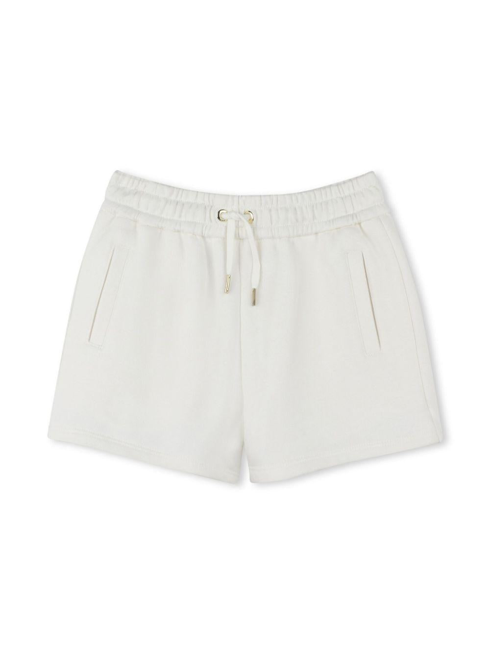 Shorts per bambina Chloé Kids bianco in cotone biologico e logo sul retro C20464 117 CHLOE' KIDS 