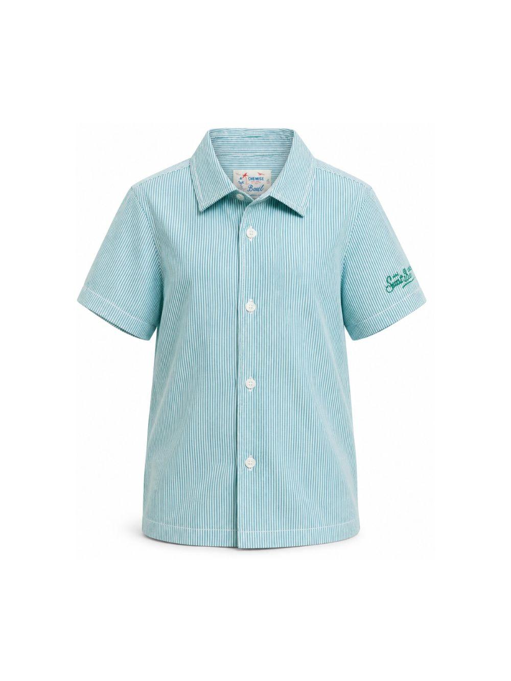Camicia a righe per bambino MC2 Saint Barth Kids verde con stampa di Snoopy dei Peanuts SIF0001 02847L MC2 ST. BARTH KIDS 