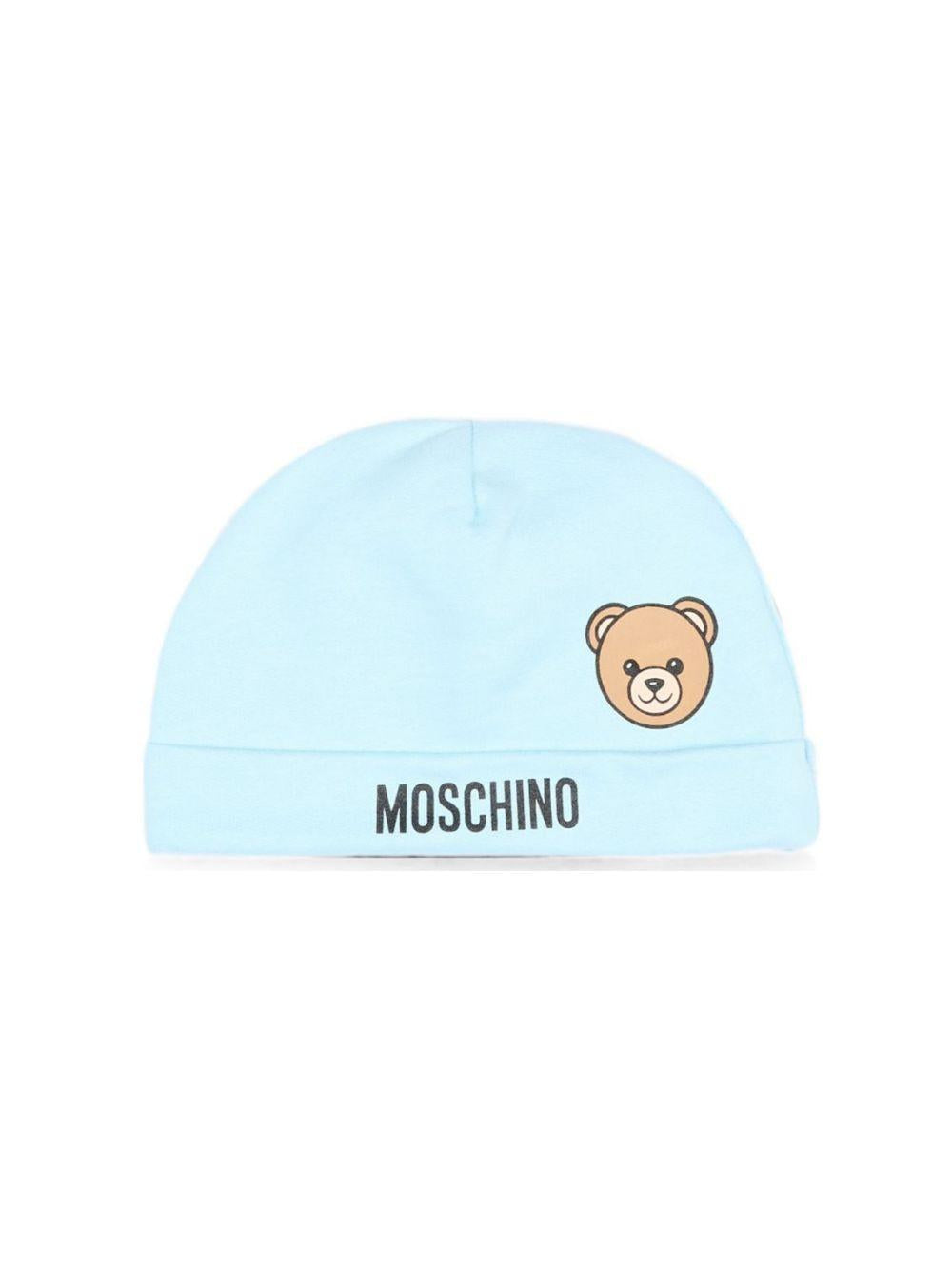 Cappellino per neonato Moschino Kids azzurro con motivo Teddy Bear MUX066LCA40 40304 MOSCHINO KIDS 