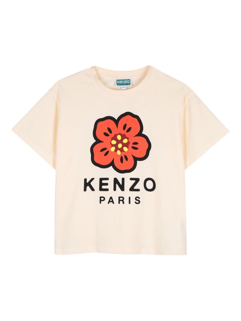 T-shirt per bambina Kenzo Kids beige con stampa a fiori K61698 208 KENZO KIDS 