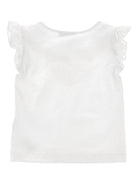 T-shirt per bambina Monnalisa bianca con ruches e applicazione a cuore 11G616 7201 0099 MONNALISA KIDS 
