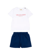 Set t-shirt e shorts per neonato Trussardi Junior bianco e blu con logo sul davanti TIP26008CJ WHITE/BL.E TRUSSARDI KIDS 