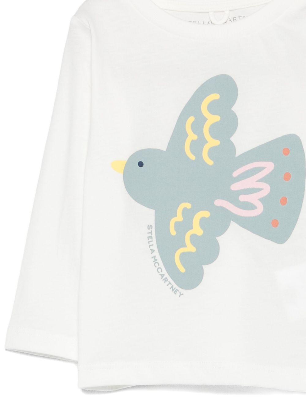 T-shirt per neonata Stella McCartney Kids bianco con stampa uccello TX8080 Z0434 101 STELLA McCARTNEY KIDS 