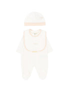 Set tutina, berretto e bavaglino per neonati Fendi Kids bianco con stampa orsetto BUK167 ST8 F0TU9 FENDI KIDS 