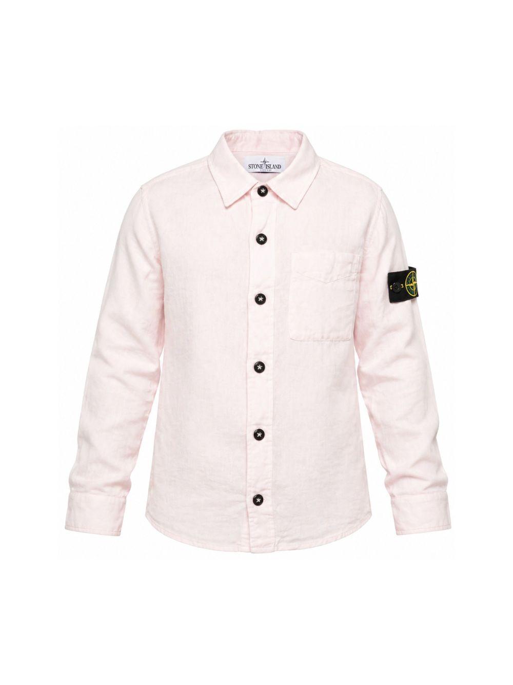 Camicia per bambino Stone Island Junior rosa con toppa con logo L1S161100003S0145 V0080 STONE ISLAND JUNIOR 