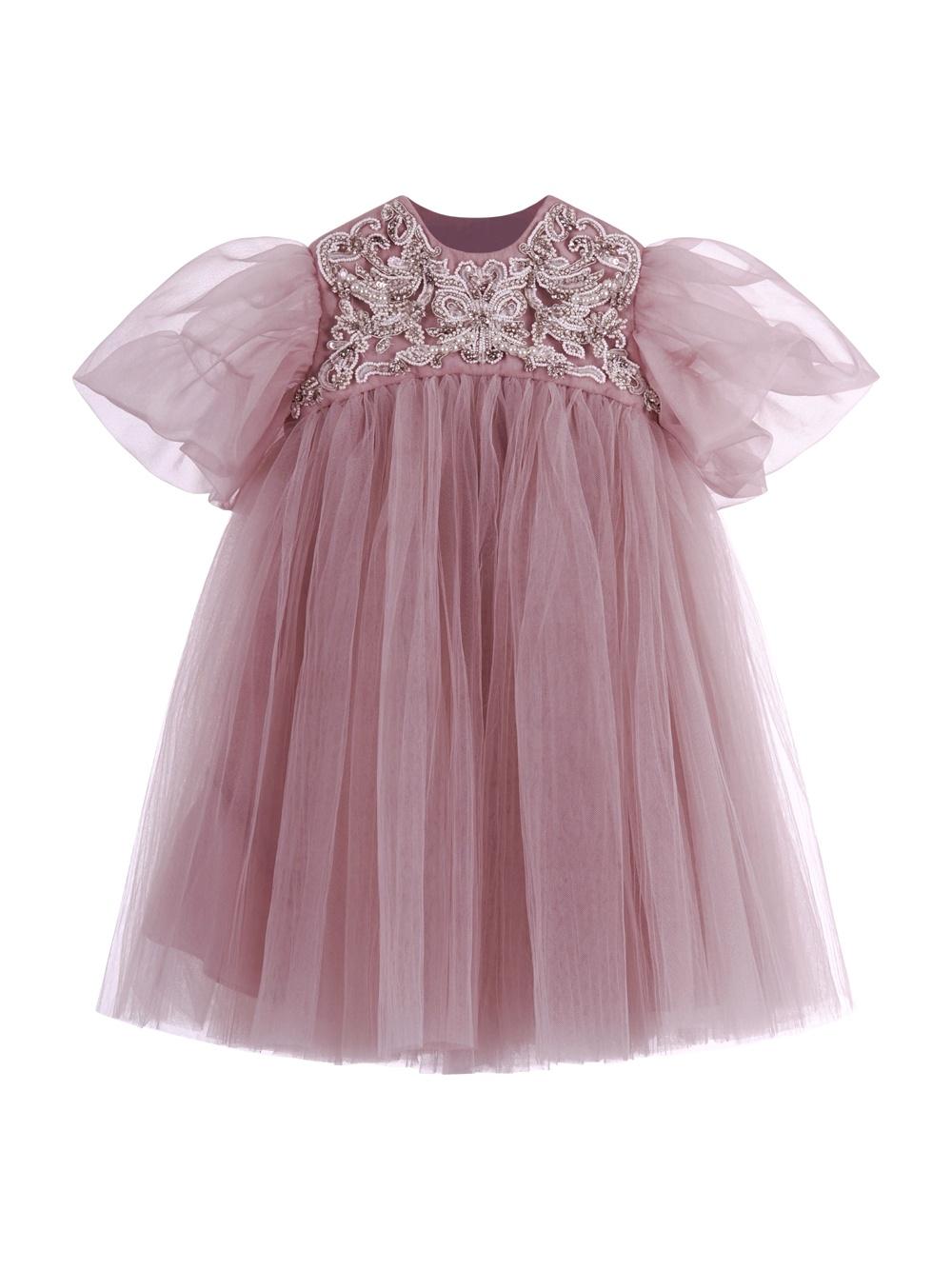 Abito per neonata Maison Ava rosa con decorazione in cristalli MA FW25 GC32 PINK MAISON AVA KIDS 