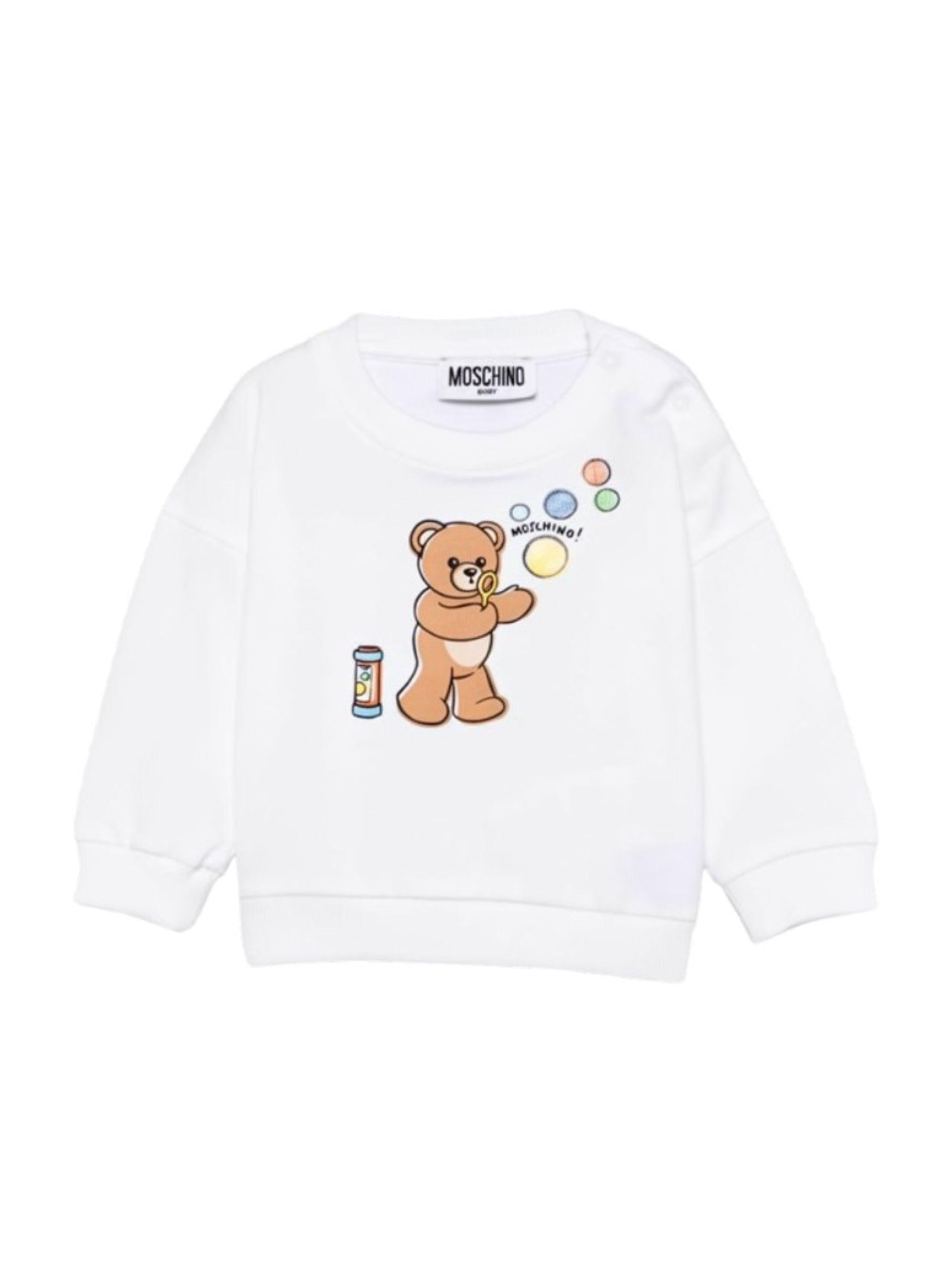 Felpa per neonati Moschino Kids bianca con stampa grafica Teddy Bear MUF069LCA19 10101 MOSCHINO KIDS 