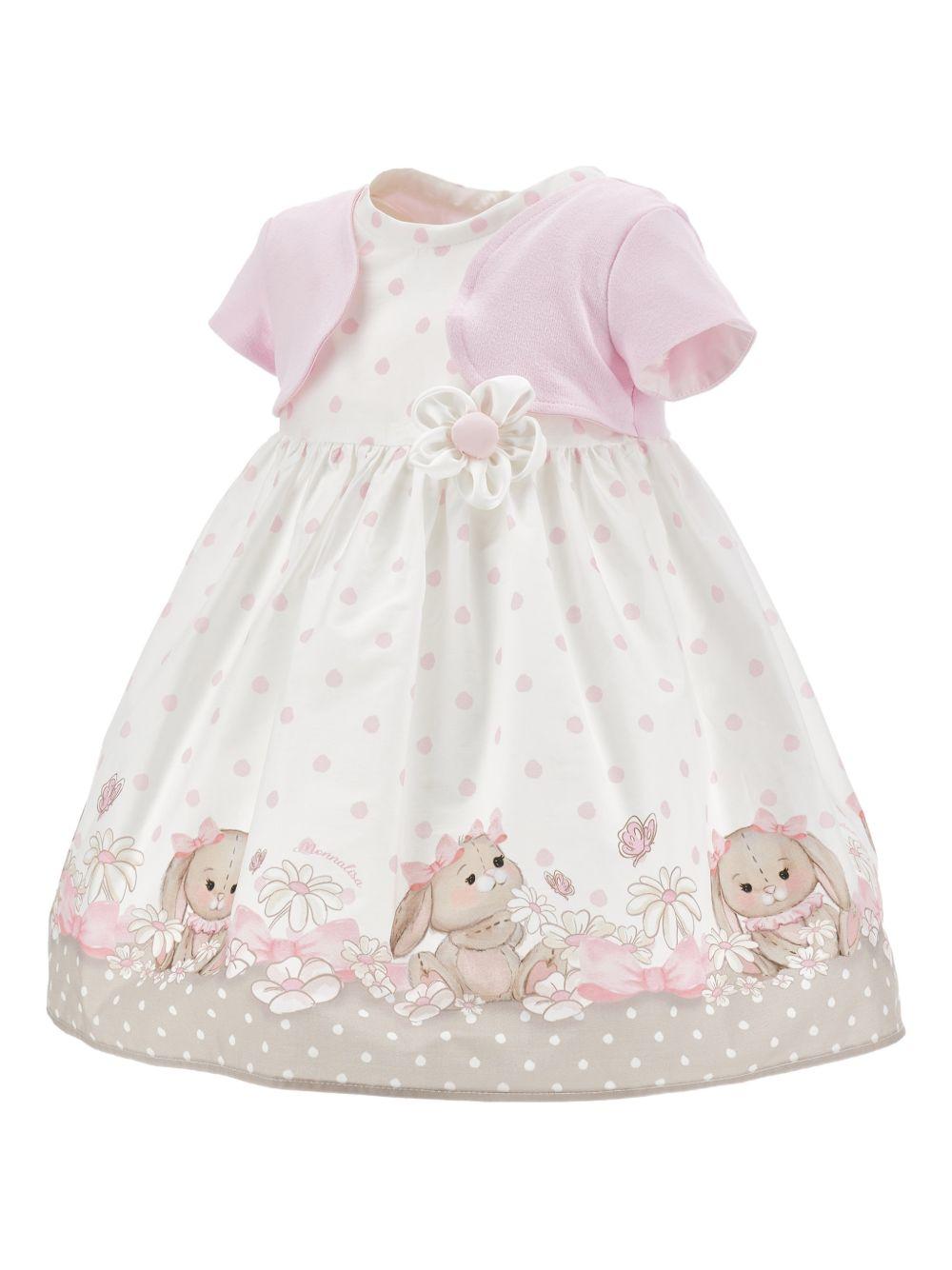 Abito per neonata Monnalisa bianco con dettaglio a fiore 31G912 7667 019B MONNALISA KIDS 