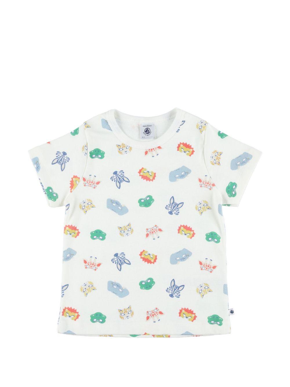 Set di tre pezzi pigiama per bambino Petit Bateau bianco con stampa animali A0F6P 01 PETIT BATEAU KIDS 