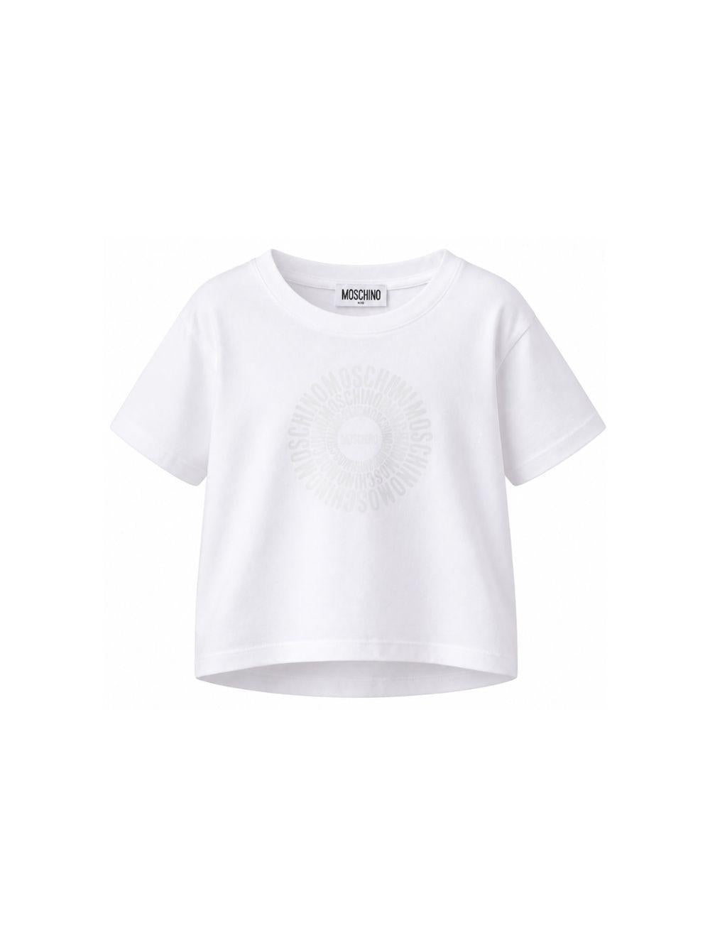 T-shirt per bambina Moschino Kids bianca con design crop HDM070LAA02 10101 MOSCHINO KIDS 