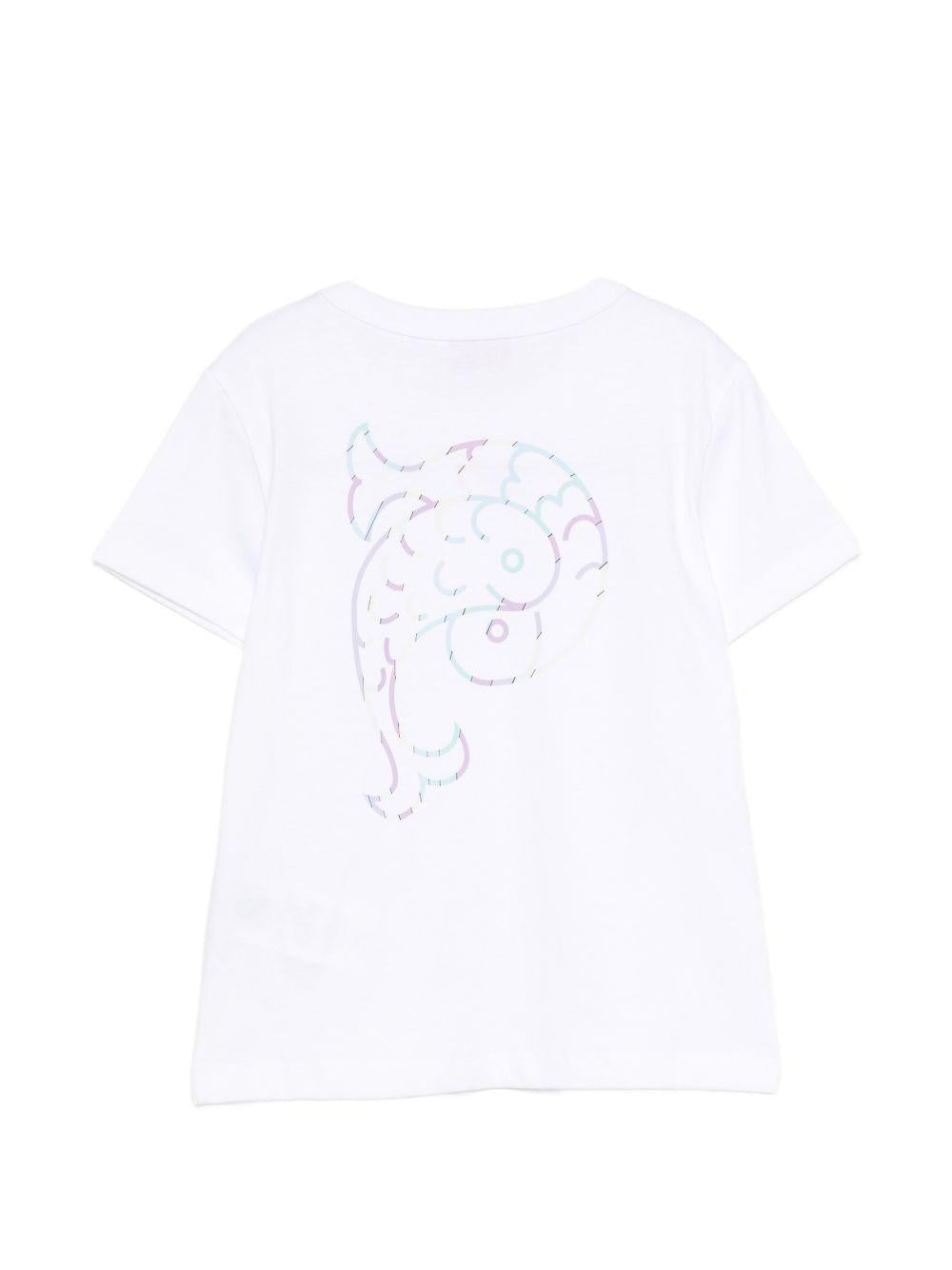 T-shirt per bambina Emilio Pucci Junior bianca con dettaglio logo con motivo Iride PZ8A21 Z3672 100 EMILIO PUCCI KIDS 