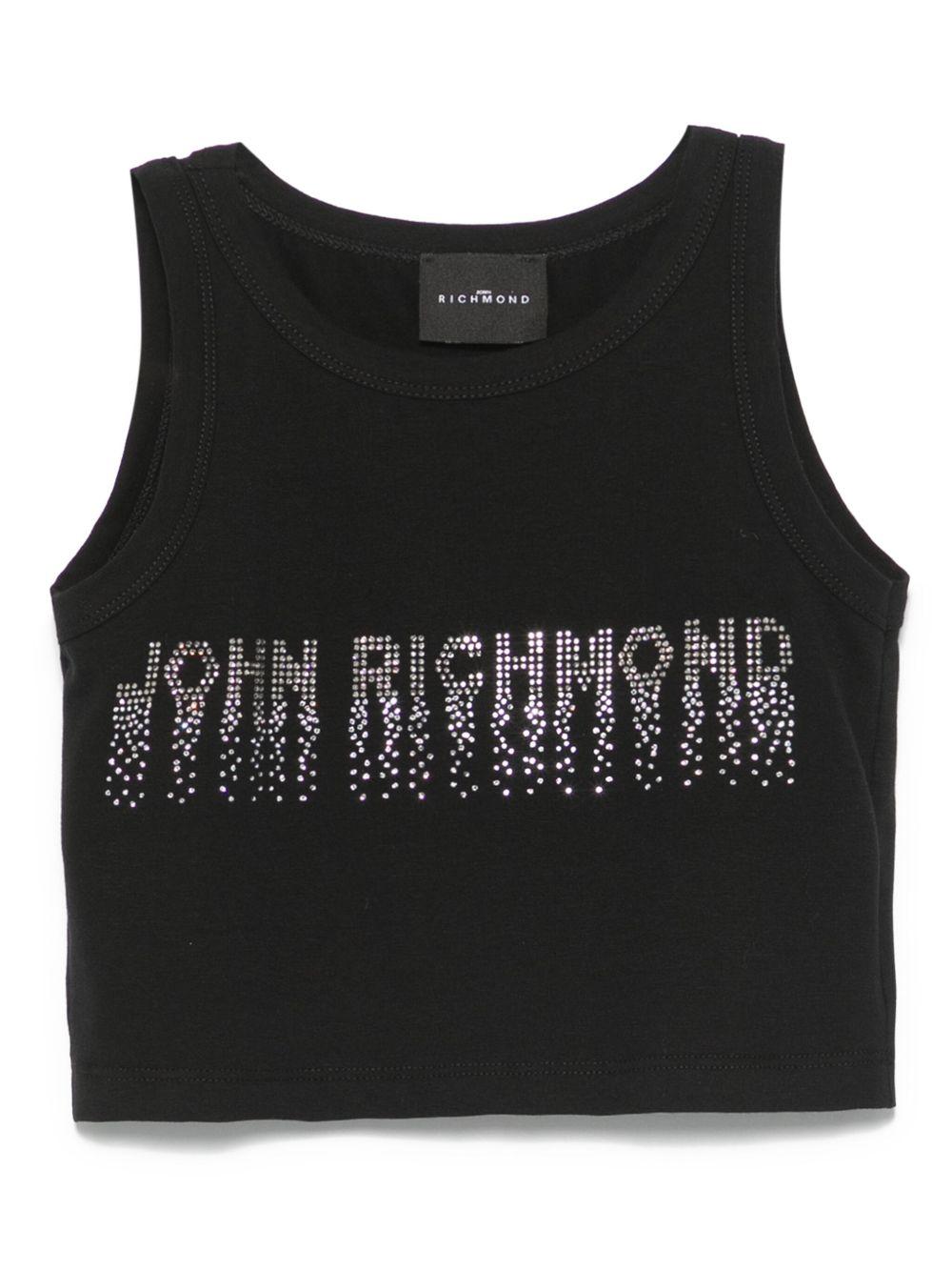 Canotta per bambina John Richmond Junior nero con logo con strass RGP25204CN BLACK JOHN RICHMOND KIDS 