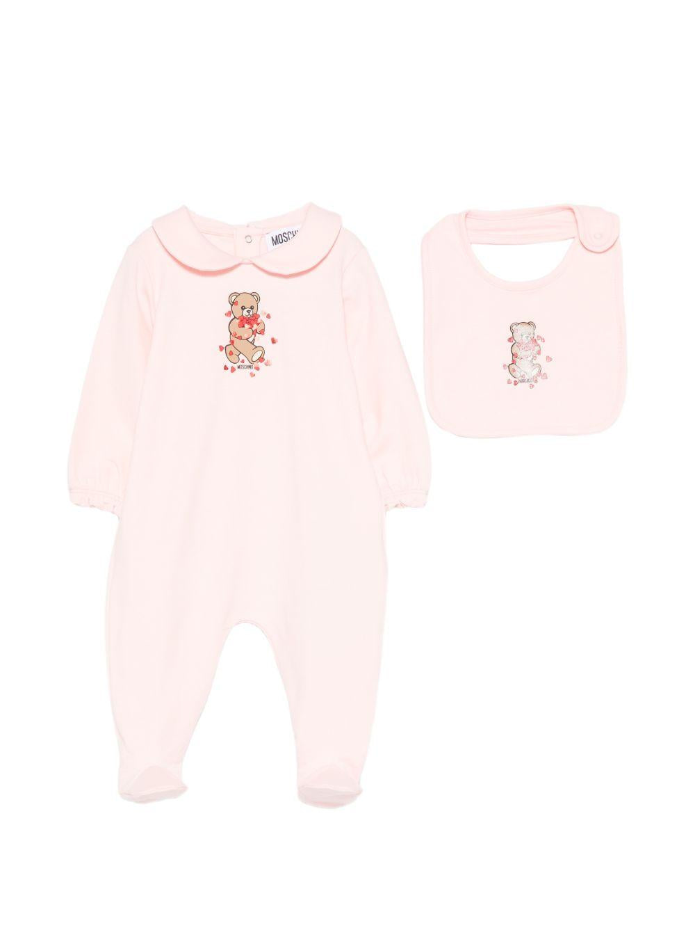 Set tutina e bavaglino per neonata Moschino Kids rosa con motivo Teddy Bear MDY01CLDA63 50209 MOSCHINO KIDS 