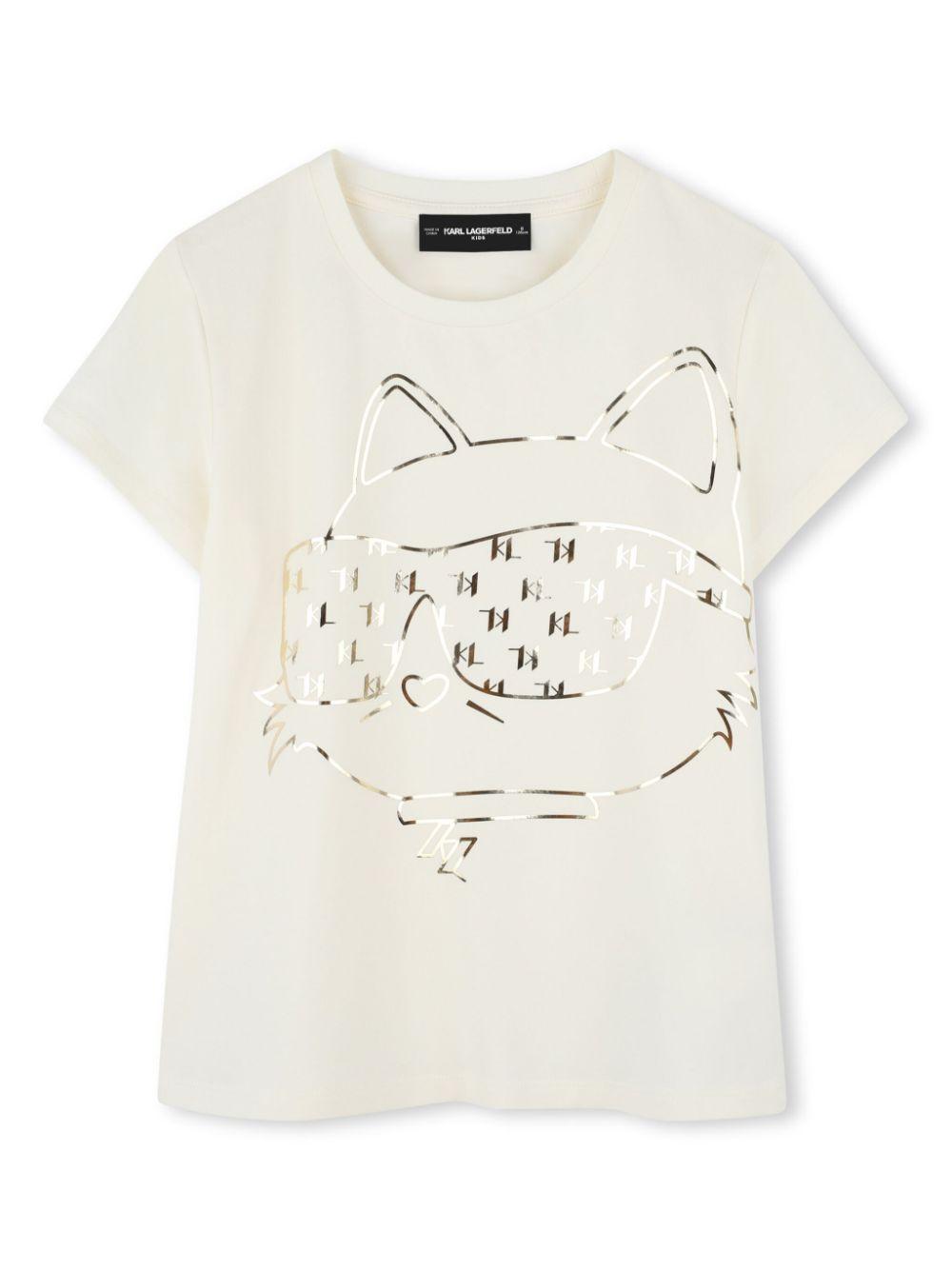 T-shirt con stampa grafica per bambina Karl Lagerfeld Kids bianco con scollo rotondo Z30447 122 KARL LAGERFELD KIDS 
