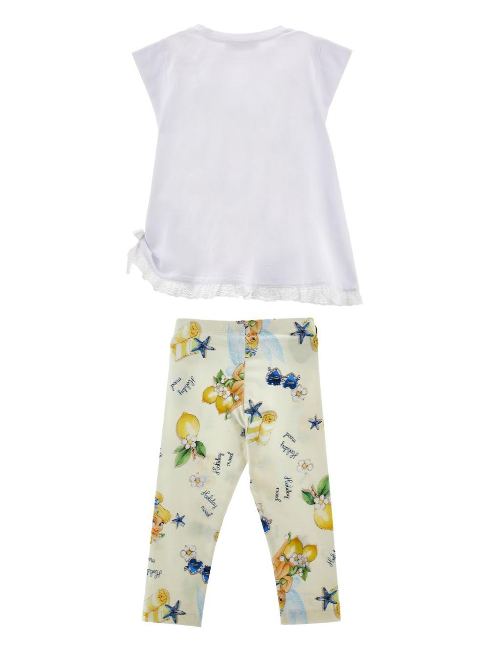 Set t-shirt e pantaloni per bambina Monnalisa bianco con stampa 19G506 7032 9914 MONNALISA KIDS 