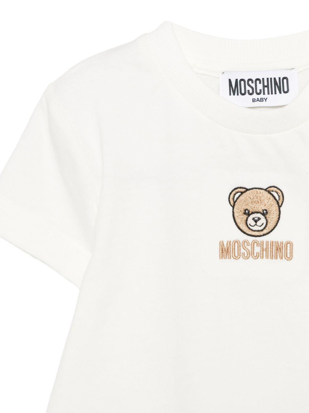T-shirt per neonati Moschino Kids bianca con applicazione Teddy Bear MYM047LAA23 10063 MOSCHINO KIDS 