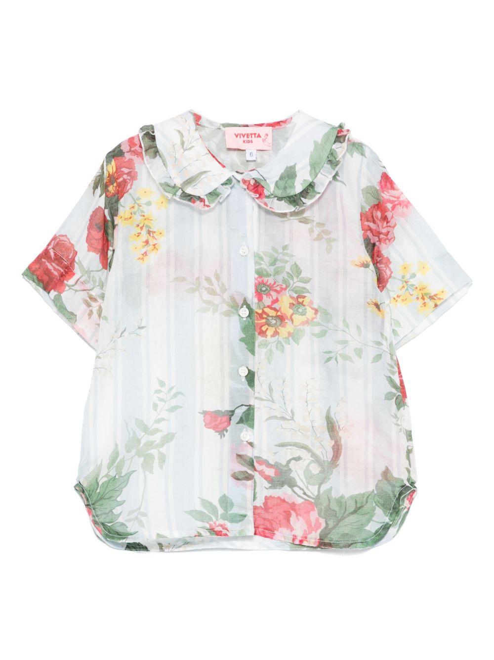 Camicia per bambina Vivetta azzurro in misto cotone e seta con stampa floreale all-over VE2557 AZZURRO VIVETTA KIDS 