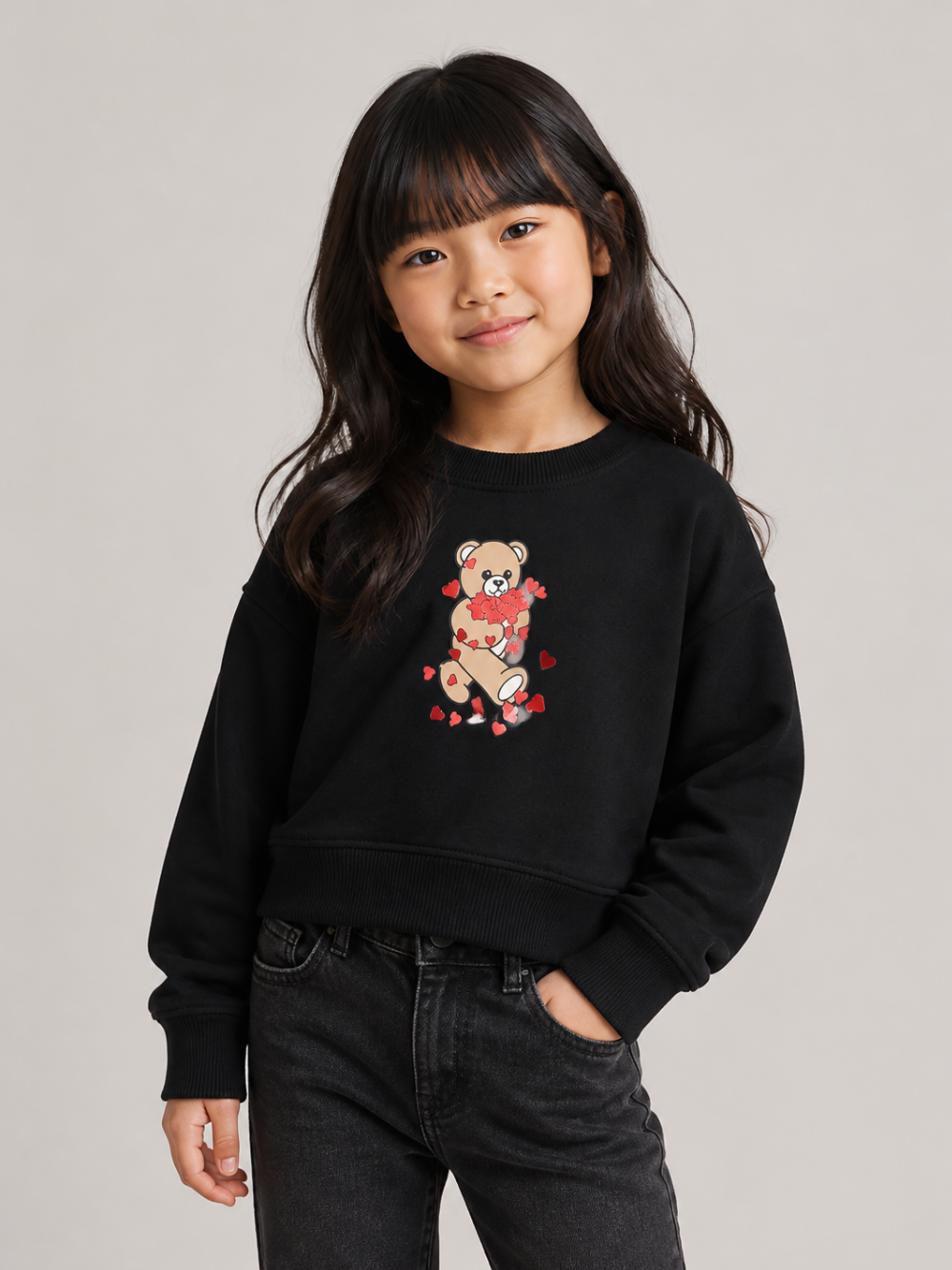 Felpa per bambina Moschino Kids nera con dettaglio Teddy Bear HBF06GLDA63 60100 MOSCHINO KIDS 