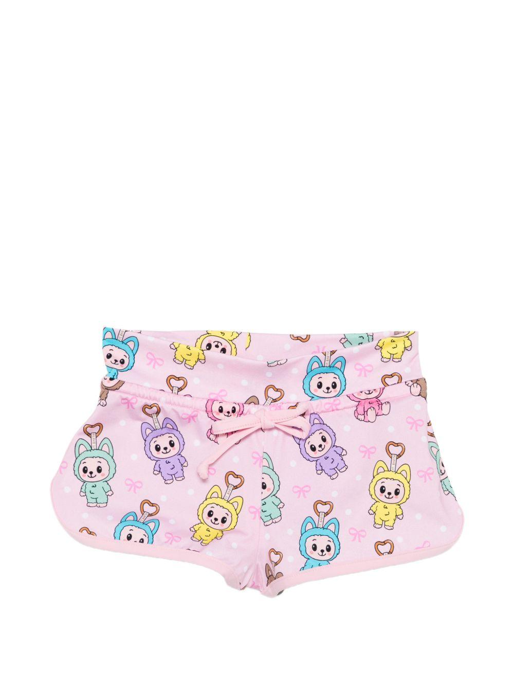 Shorts per bambina MC2 Saint Barth Kids rosa con stampa cartoon all-over COC0001 00756L MC2 ST. BARTH KIDS 