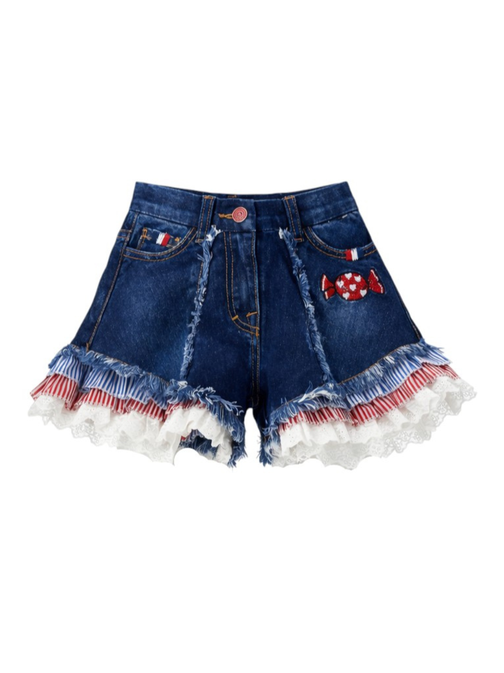 Shorts per bambina Monnalisa in denim con applicazione 19G401 7015 0055 MONNALISA KIDS 