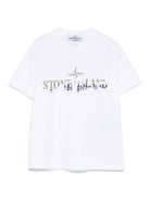 T-shirt con stampa per bambino Stone Island Junior bianco con girocollo K1S162100010S0150 V0001 STONE ISLAND JUNIOR 