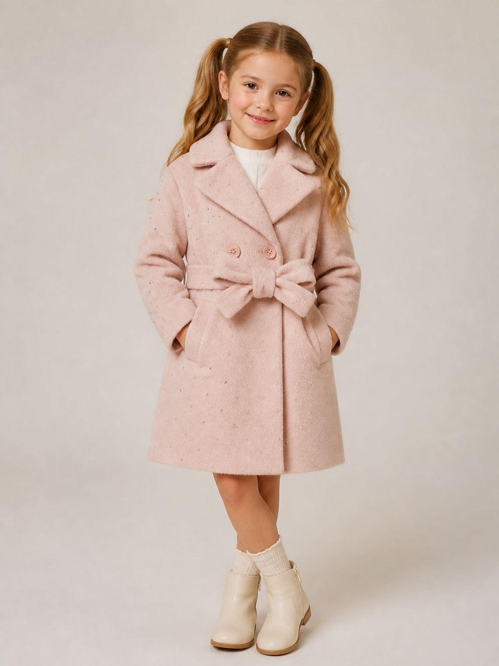 Cappotto per bambina Monnalisa Kids rosa con decorazione con strass 17H111 8036 094F MONNALISA KIDS 