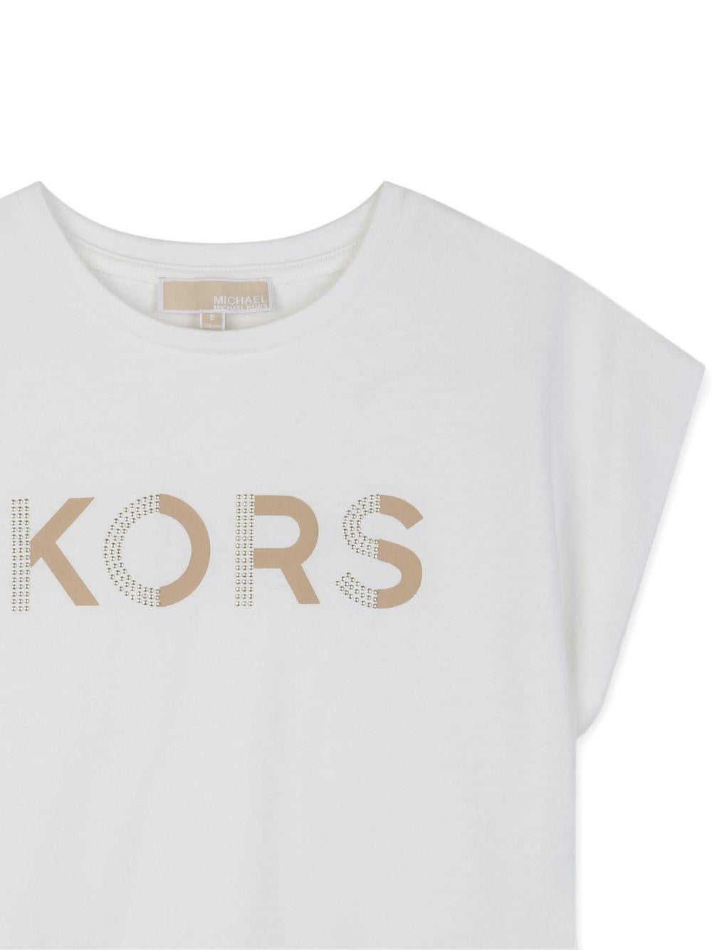 T-shirt per bambina Michael Kors Kids bianca con dettaglio logo R30607 117 MICHAEL KORS KIDS 