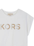 T-shirt per bambina Michael Kors Kids bianca con dettaglio logo R30607 117 MICHAEL KORS KIDS 
