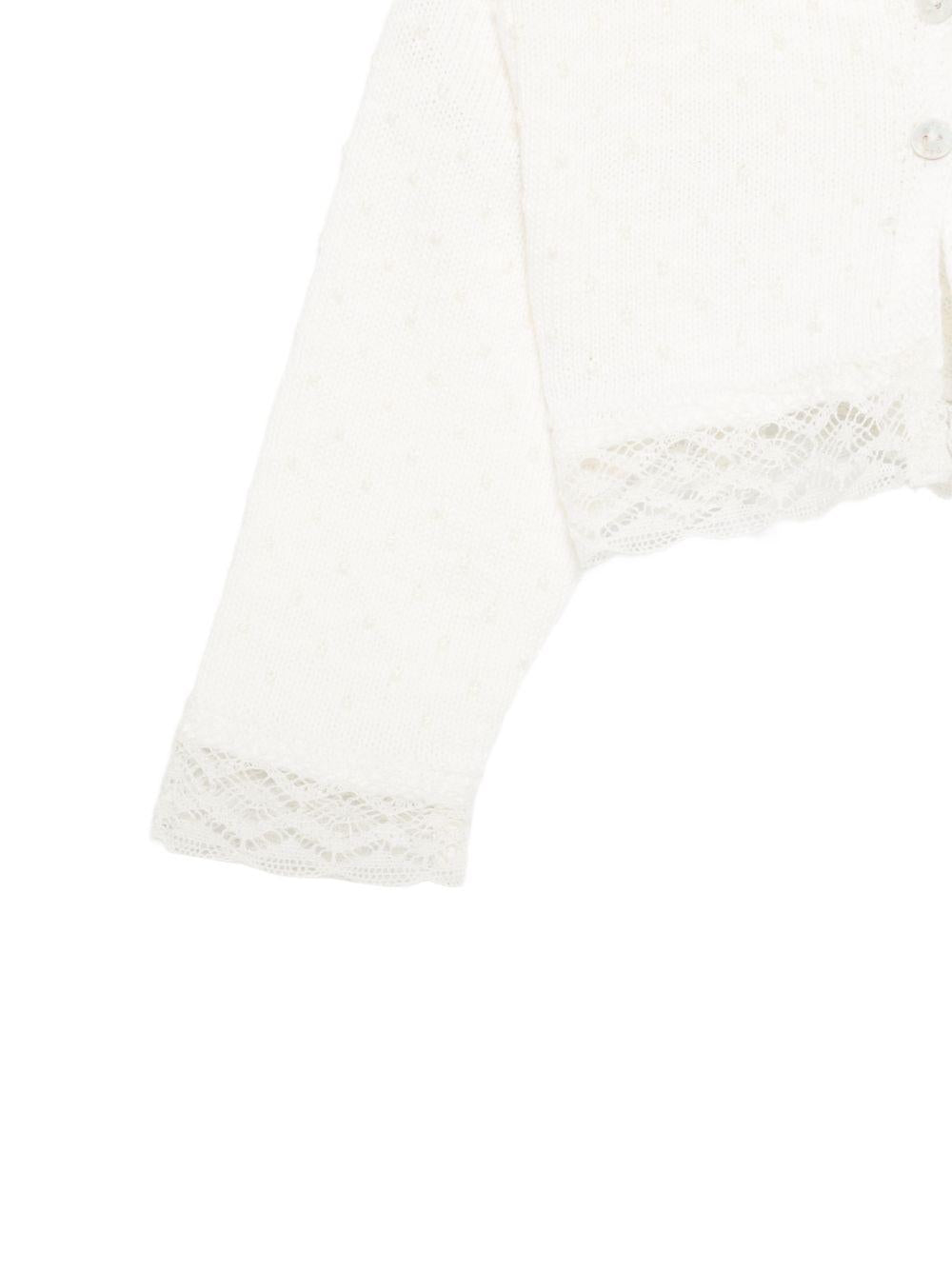 Cardigan per neonata Paz Radriguez bianco con finiture in pizzo 001-123245 6062 PaZ RODRIGUEZ 
