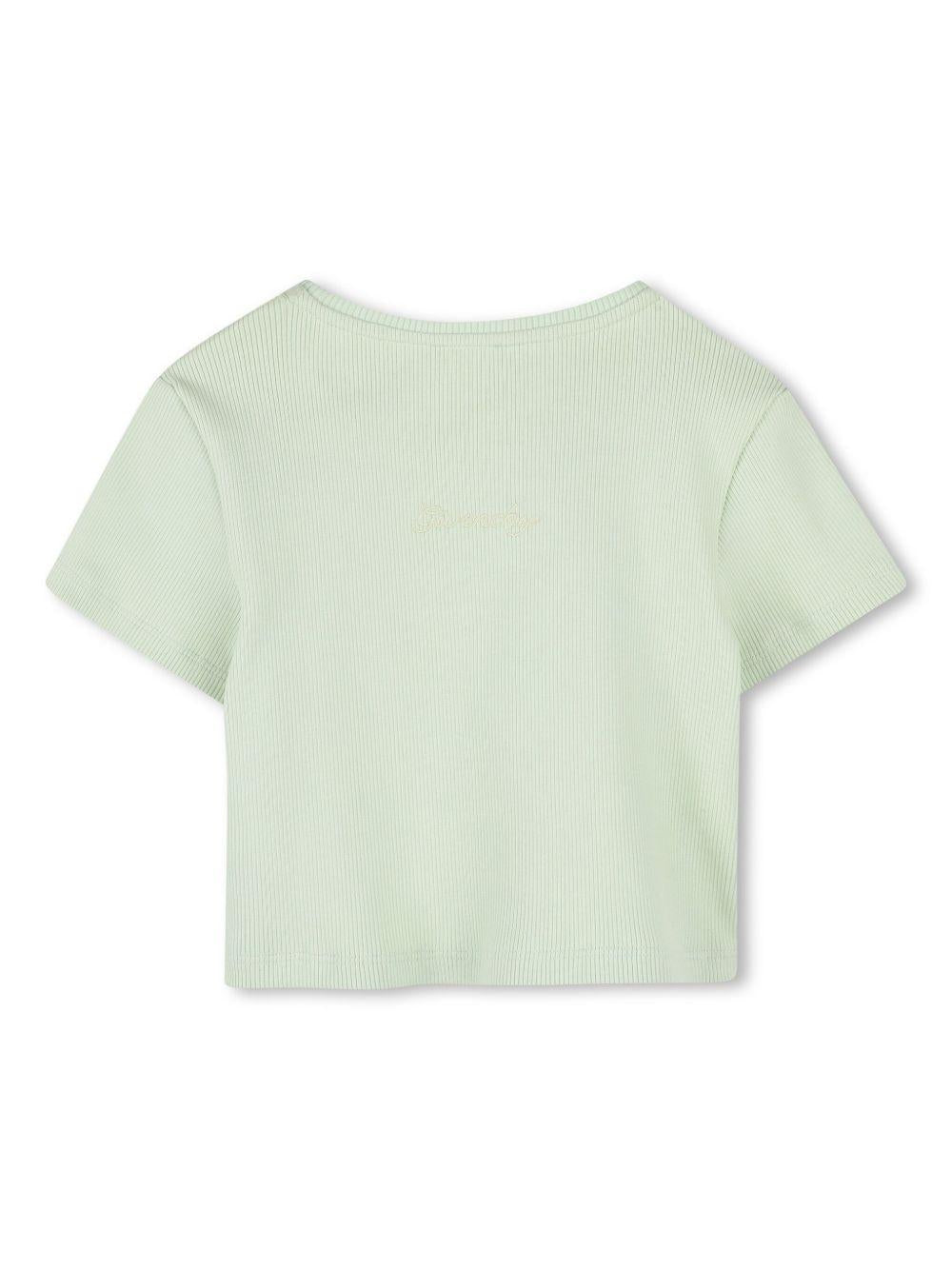 T-shirt con placca logo per bambina Givenchy Kids verde con logo sul retro H30804 72G GIVENCHY KIDS 