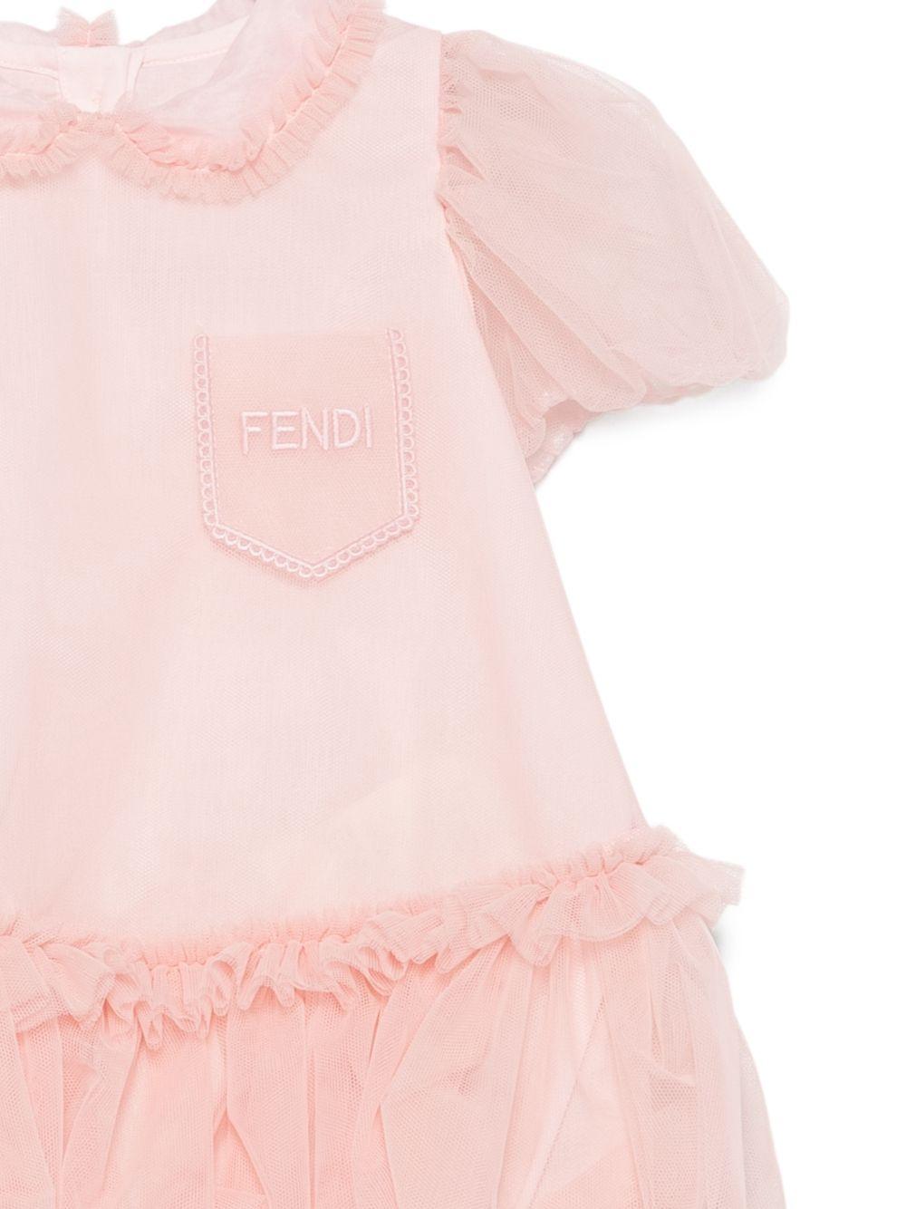 Abito per neonata Fendi Kids rosa con balze in tulle BFB627 AEXX F1UL9 FENDI KIDS 