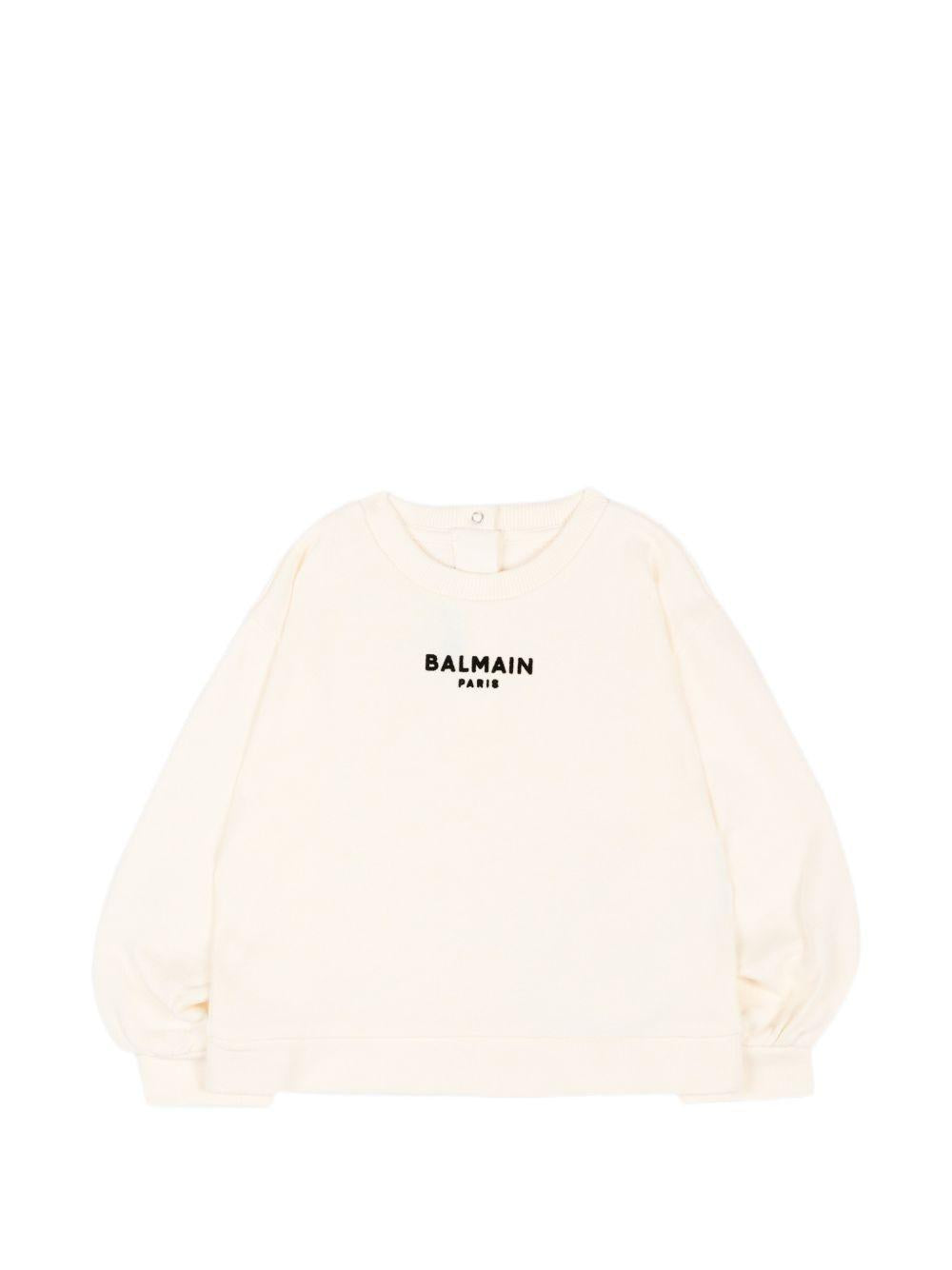 Felpa per neonato Balmain Kids bianca avorio con stampa logo sul davanti BZ4010 Z3183 102NE BALMAIN KIDS 