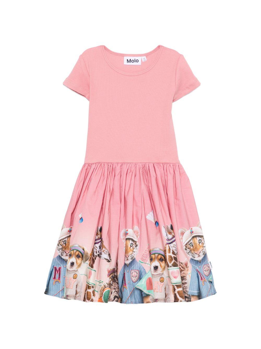 Vestito per bambina Molo Kids rosa con stampa grafica animali 2W26E105 5802 MOLO KIDS 