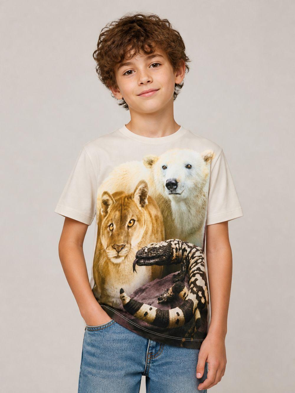 T-shirt per bambino Molo Kids beige con stampa grafica animali 1W26A203 9933 MOLO KIDS 