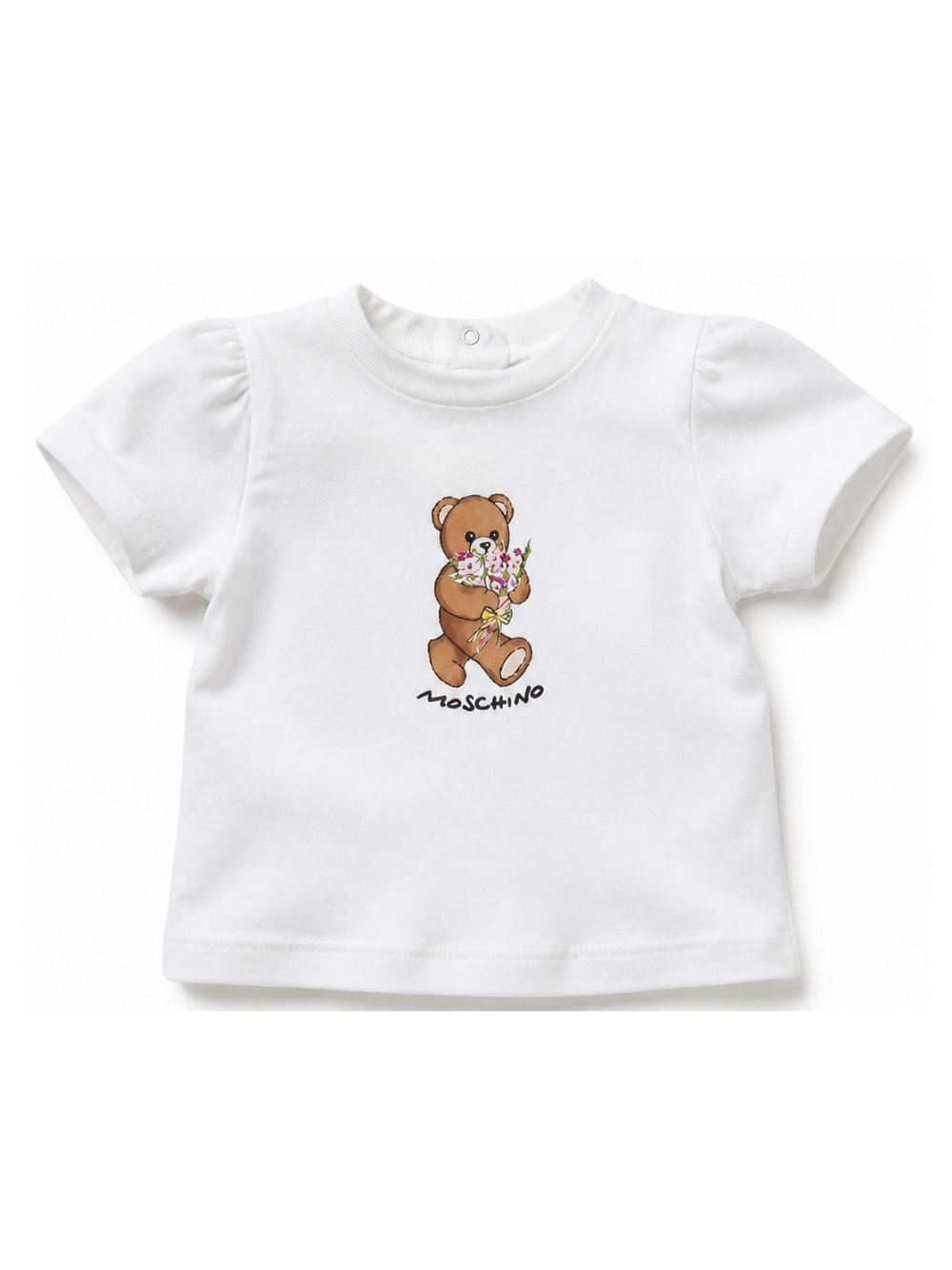 T-shirt per neonata Moschino Kids bianca con stampa orsetto MDM03NLAA02 10101 MOSCHINO KIDS 