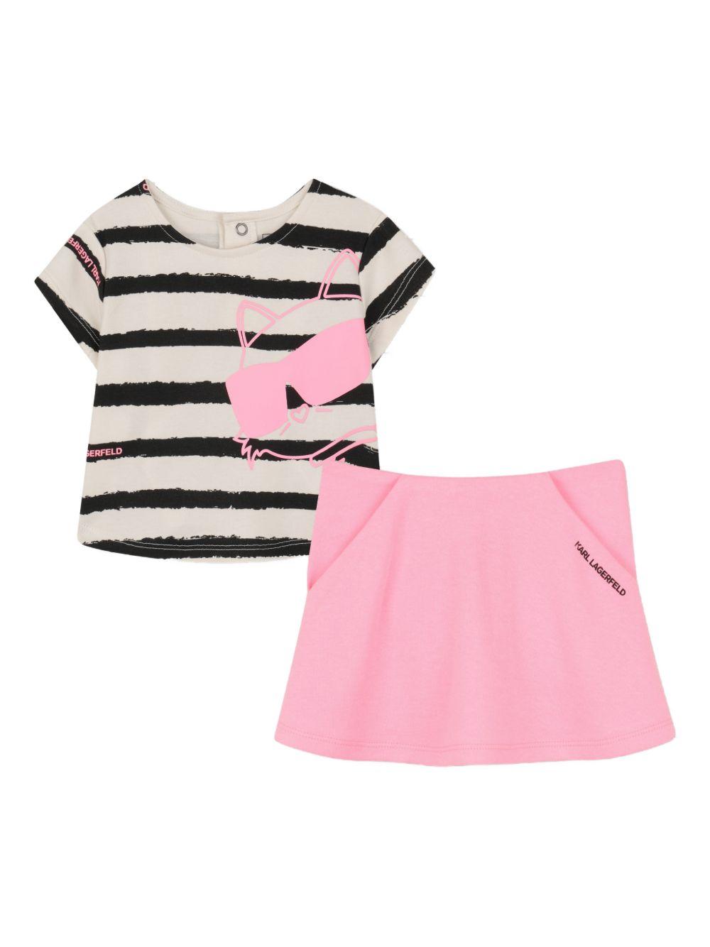 Set t-shirt e gonna per neonata Karl Lagerfeld Kids multicolore con stampa Ikon Choupette Z31065 462 KARL LAGERFELD KIDS 