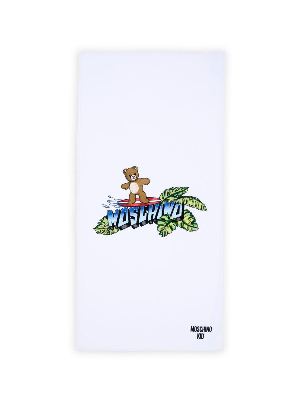 Telo mare per bambino Moschino Kids bianco con stampa orsacchiotto HTX01BLGA24 10101 MOSCHINO KIDS 
