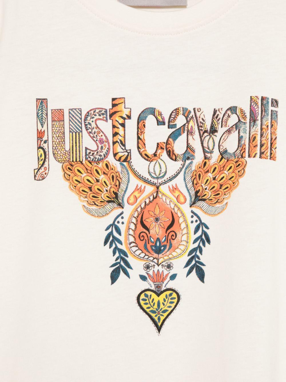 T-shirt per bambina Just Cavalli Kids bianca con ricamo sul davanti JGP26114TS PRISTINE ROBERTO CAVALLI KIDS 
