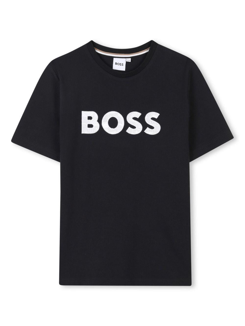 T-shirt con stampa per bambino BOSS Kidswear nero con scollo rotondo J52049 09B BOSS KIDS 