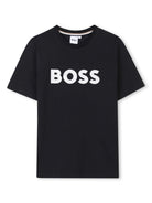 T-shirt con stampa per bambino BOSS Kidswear nero con scollo rotondo J52049 09B BOSS KIDS 