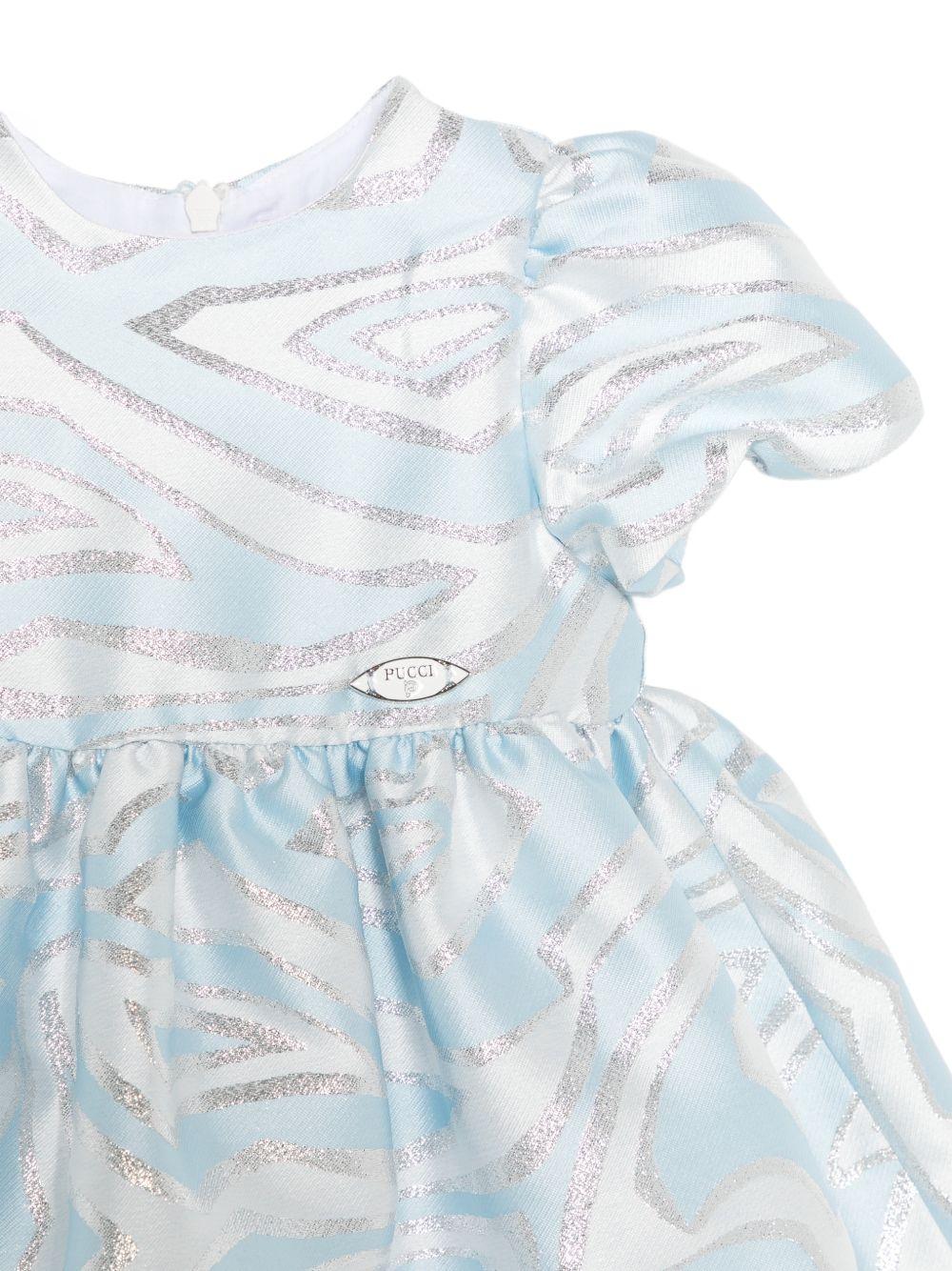 Abito per neonata Emilio Pucci Junior azzurro con finitura metallizzata PZ1101 S0273 600AG EMILIO PUCCI KIDS 