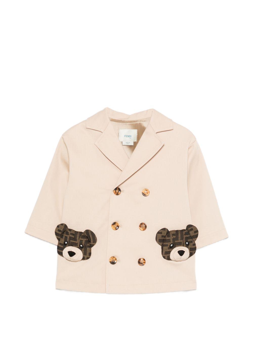Giacca per neonato Fendi Kids beige con ricamo orsetti con logo FF BUA117 AS5Y F1P2N FENDI KIDS 