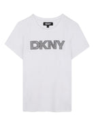 T-shirt per bambina Dkny Kids bianca con logo frontale D62405 10P DKNY 
