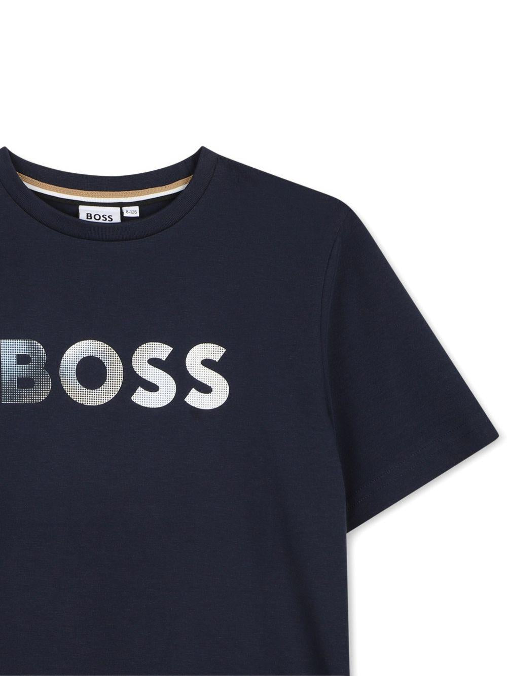 T-shirt per bambino Boss Kids blu con dettaglio logo J52983 849 BOSS KIDS 