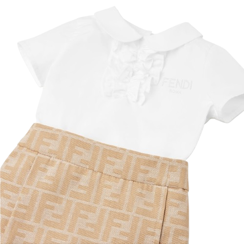 Abito per neonata Fendi Kids beige con gonna in tessuto jacquard BFB583 AQTK F1P2N FENDI KIDS 