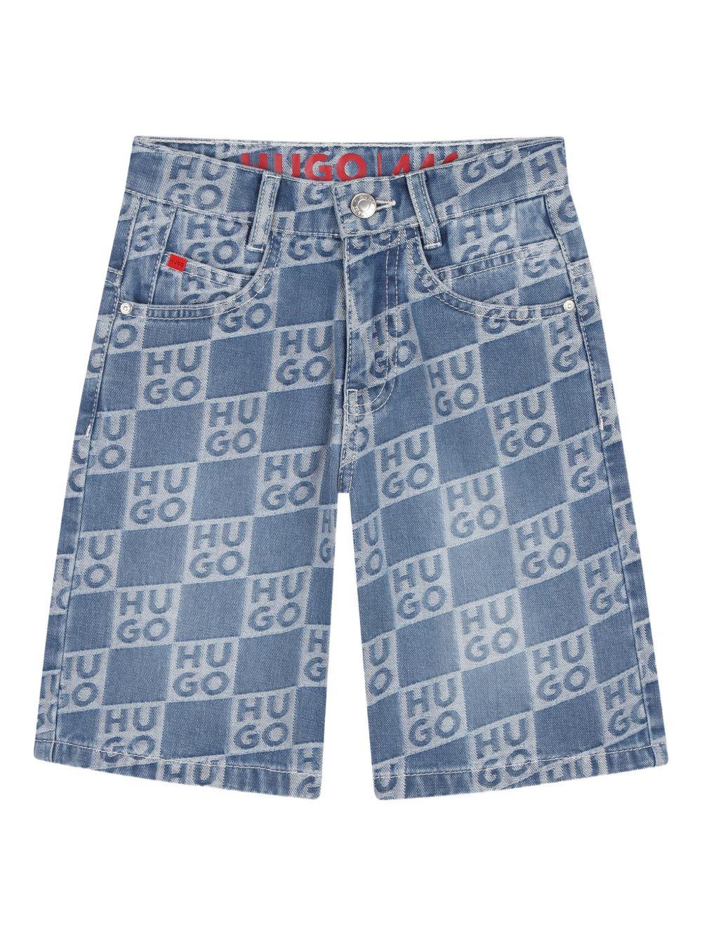 Shorts per bambino Hugo Kids denim con stampa logo all-over G00996 Z25 Hugo KIDS 