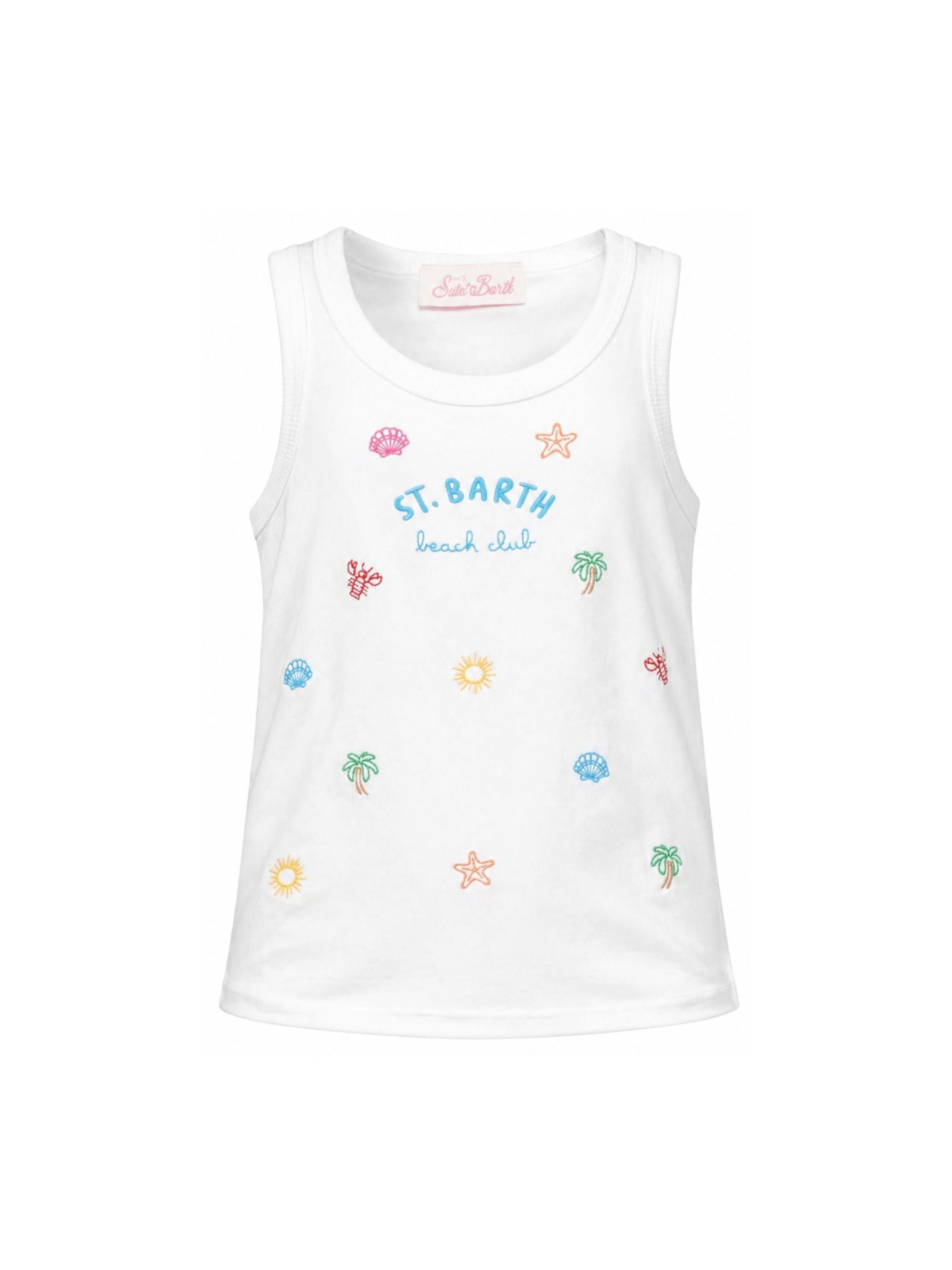 Canotta per bambina MC2 Saint Barth Kids bianca con logo ricamato sul davanti BLUE002 00468L MC2 ST. BARTH KIDS 