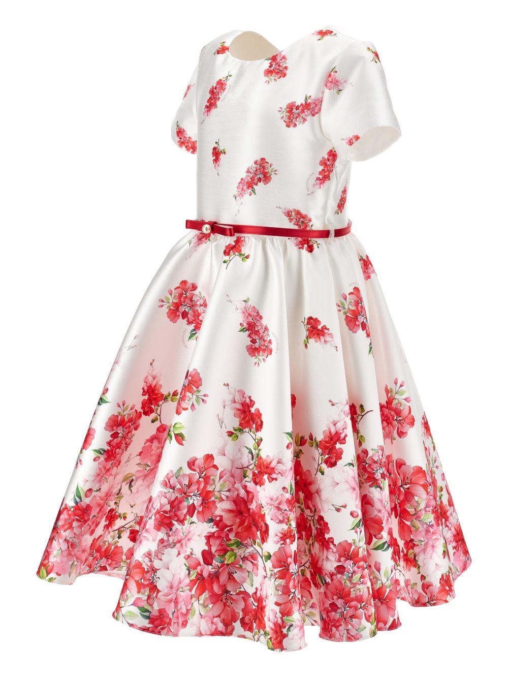 Abito per bambina Monnalisa bianco con motivo a fiori con cintura 71G910 7610 0001 MONNALISA KIDS 