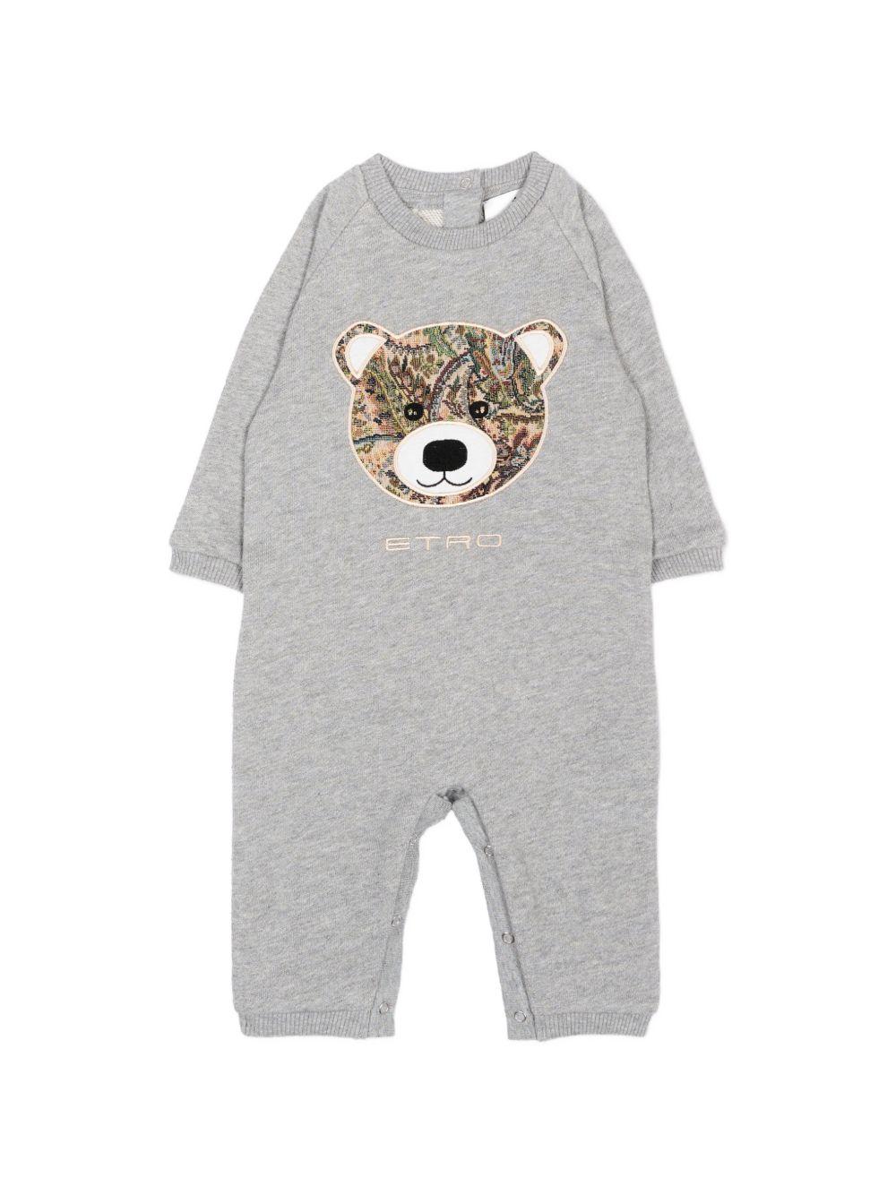Tutina per neonati Etro Kids grigia con ricamo orsetto sul davanti GZB540 Z3188 806 ETRO KIDS 