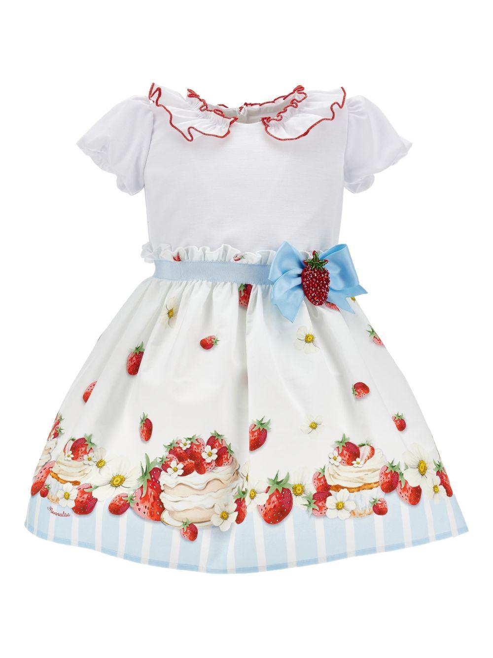Abito per neonata Monnalisa bianco con stampa fragole 31G919 7642 9944 MONNALISA KIDS 